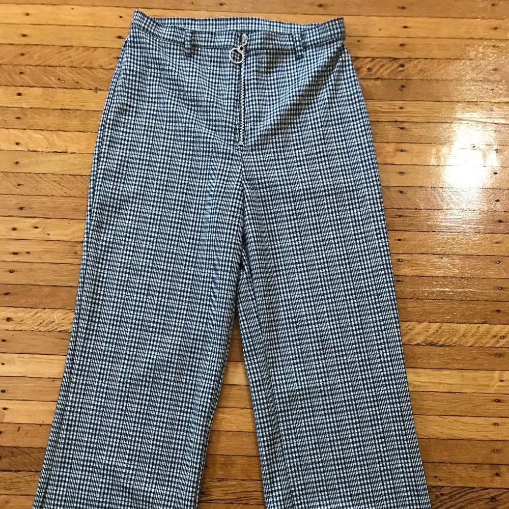 plaid pinstripe high rise trousers